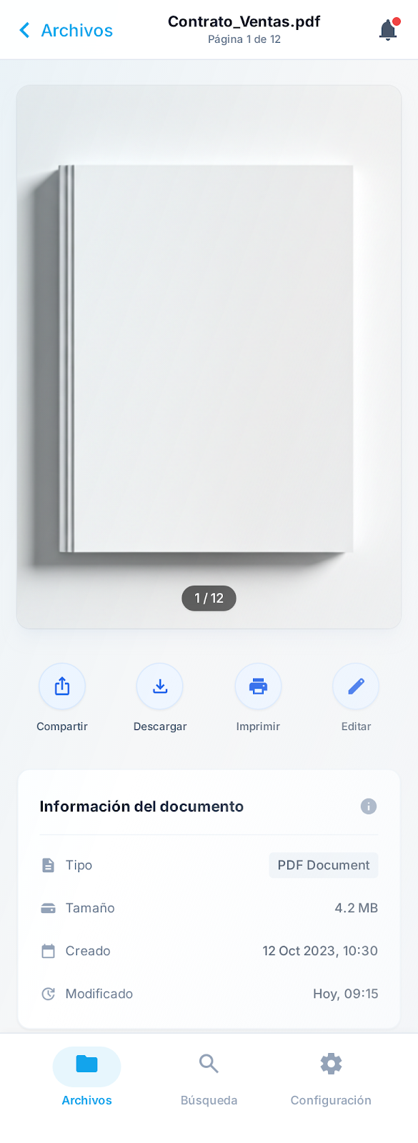 Pantalla de visor PDF - Modo claro